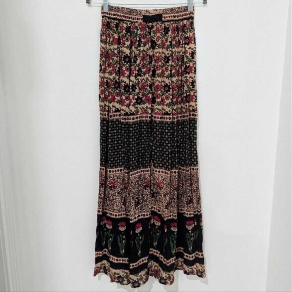 Paths of Spirit Bohemian High Rise Wide Leg Floral Red Beige Palazzo Pants Small